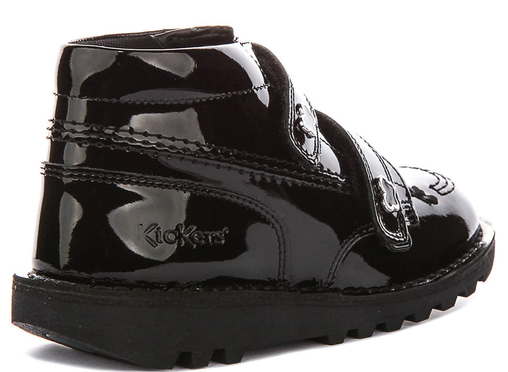 Kickers Kick Hi Velcro Wing In Black Patent For Juniors