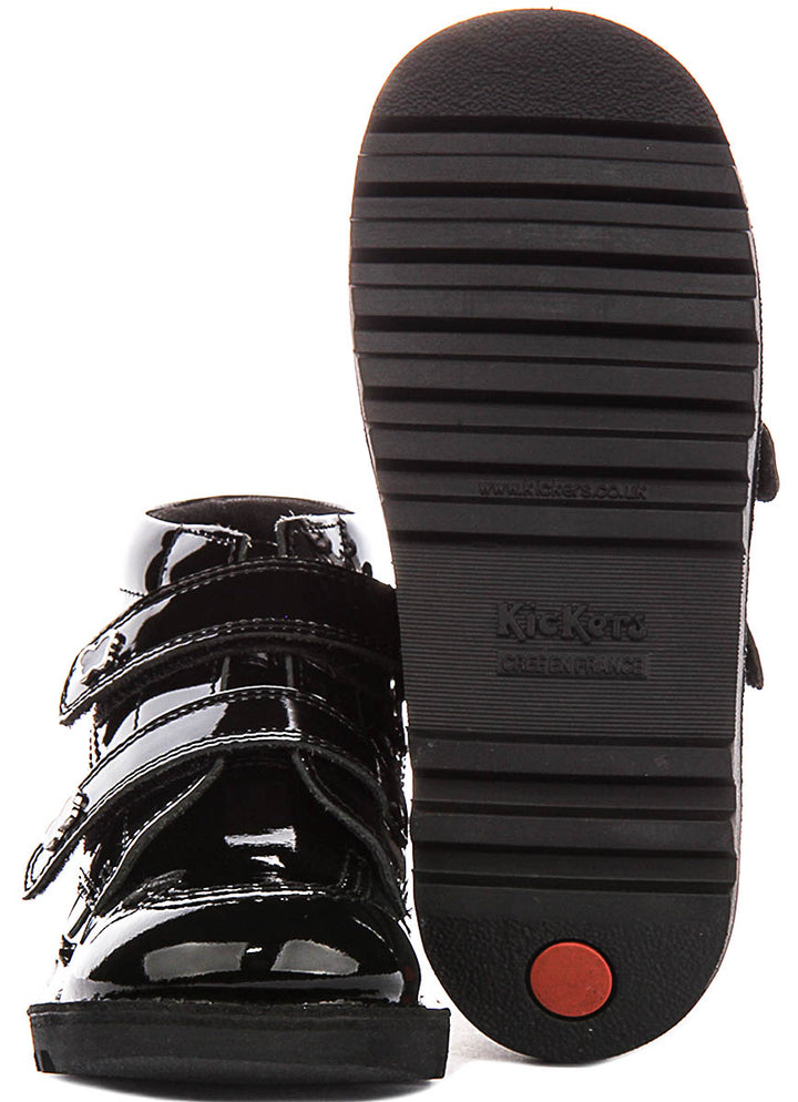 Kickers Kick Hi Velcro Wing In Black Patent For Juniors
