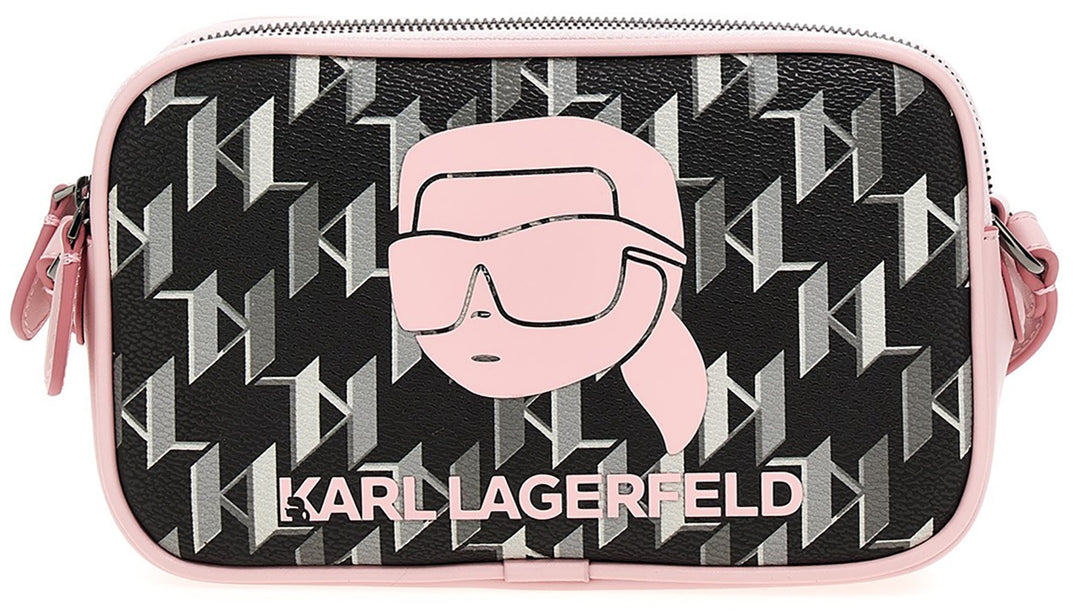 Karl Lagerfeld K Ikonik 2.0 Sac à caméra monogramme pour femmes en noir rose