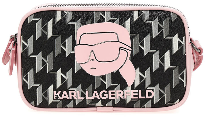 Karl Lagerfeld K Ikonik 2.0 Sac à caméra monogramme pour femmes en noir rose