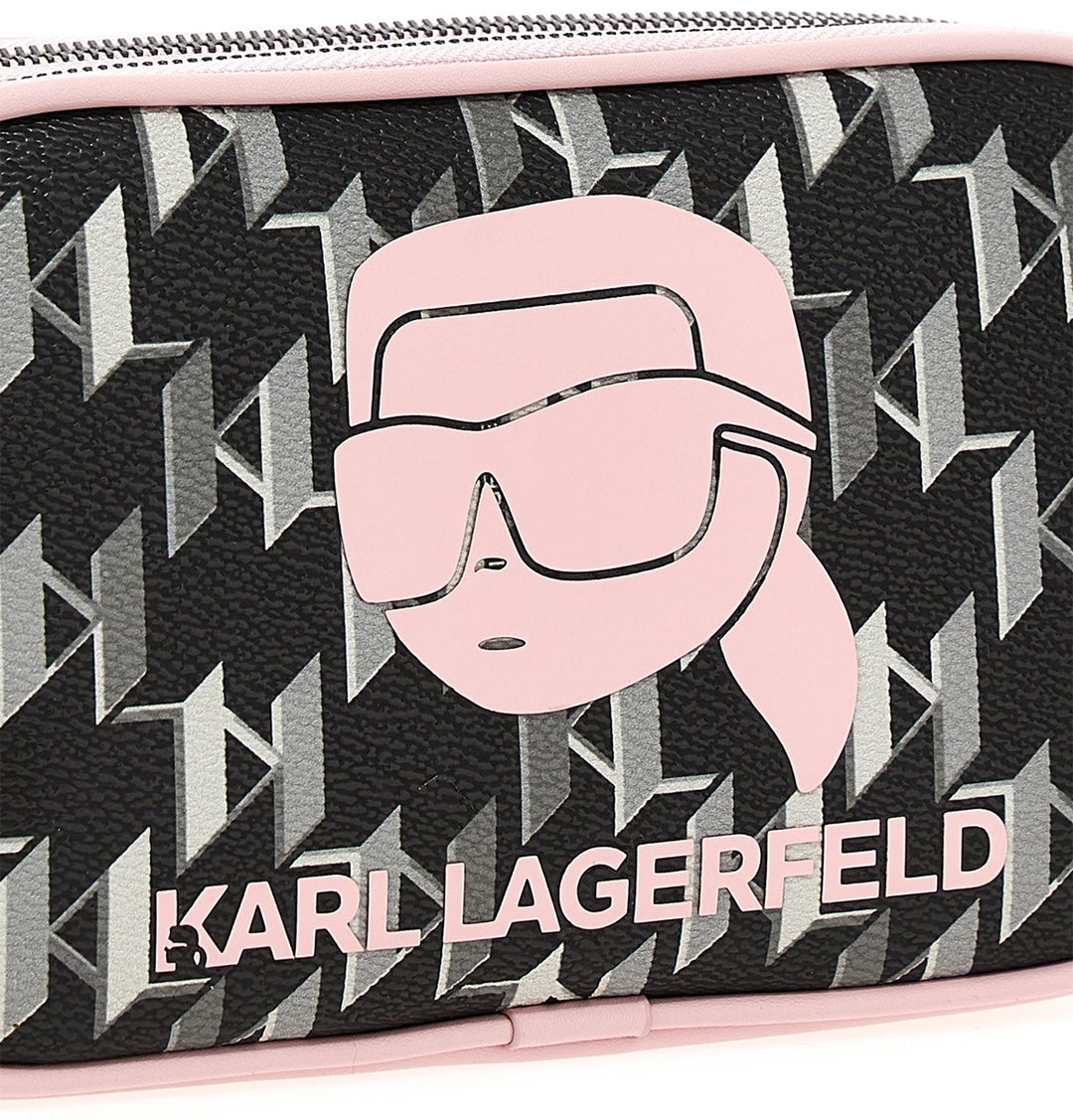 Karl Lagerfeld K Ikonik 2.0 Sac à caméra monogramme pour femmes en noir rose