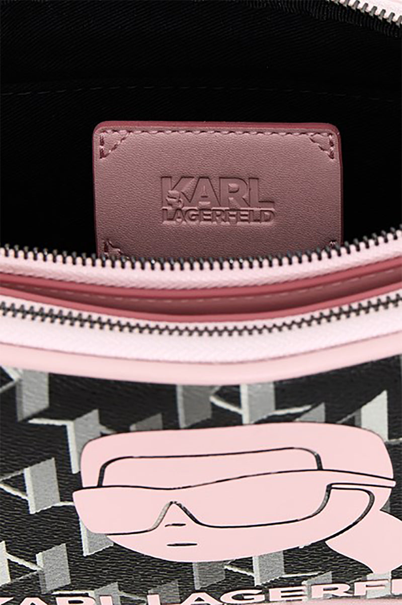 Karl Lagerfeld K Ikonik 2.0 Sac à caméra monogramme pour femmes en noir rose