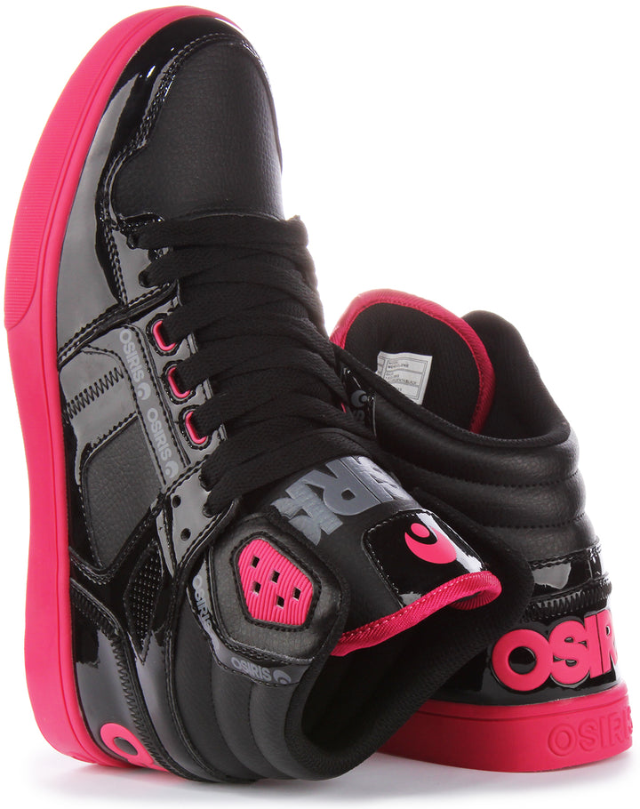 Osiris Chaussures de sport synthétiques pour hommes, construction de semelle moulée en EVA, semelle FLX VLK, en noir et rose