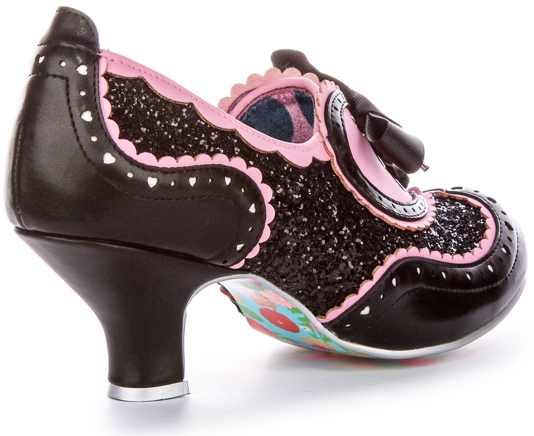 Irregular Choice Jazz Cat Bow Dentelle Rose Scintillements Talon Chaussures en Tissu Autre Femme Noir Rose