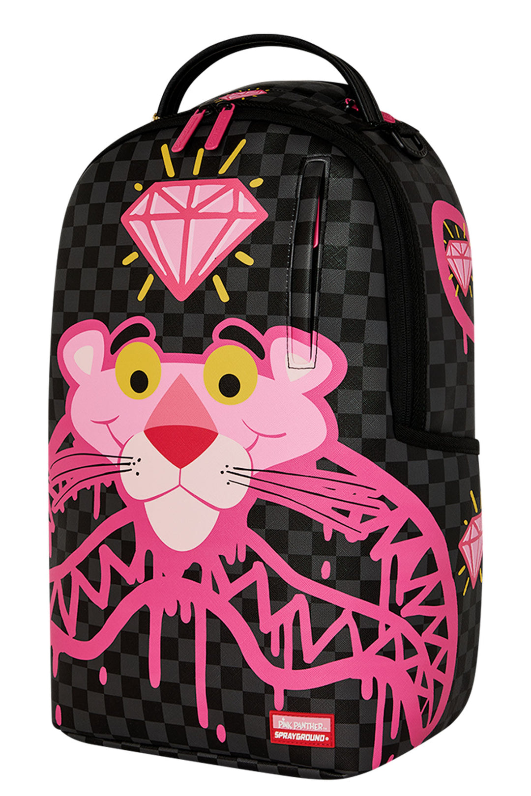 Sprayground Pink Panther Diamond Shark Backpack In Black Pink