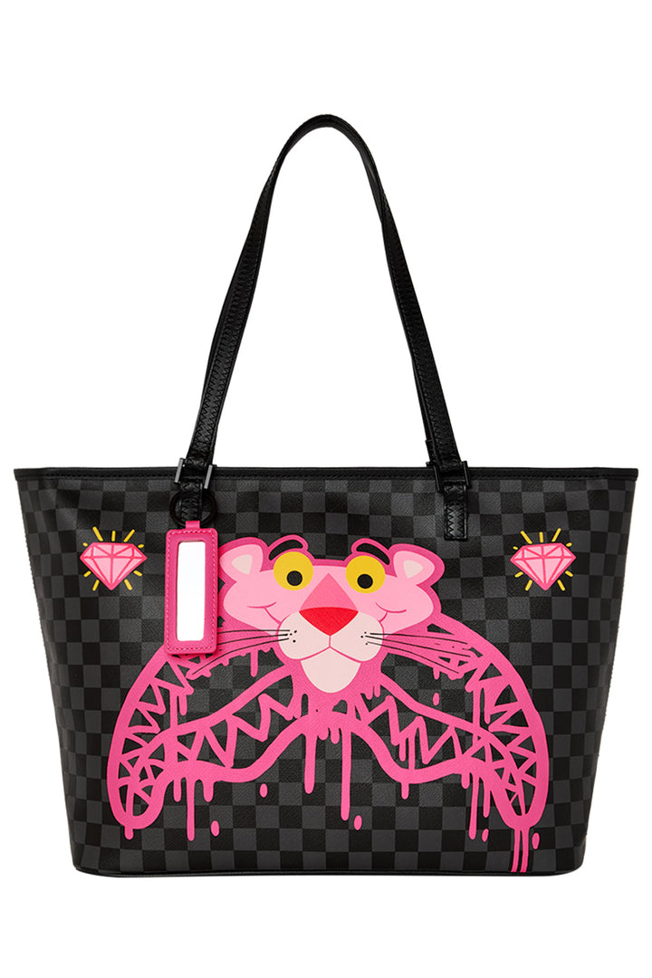 Sprayground Pink Panther Diamond Shark Tote In Black Pink