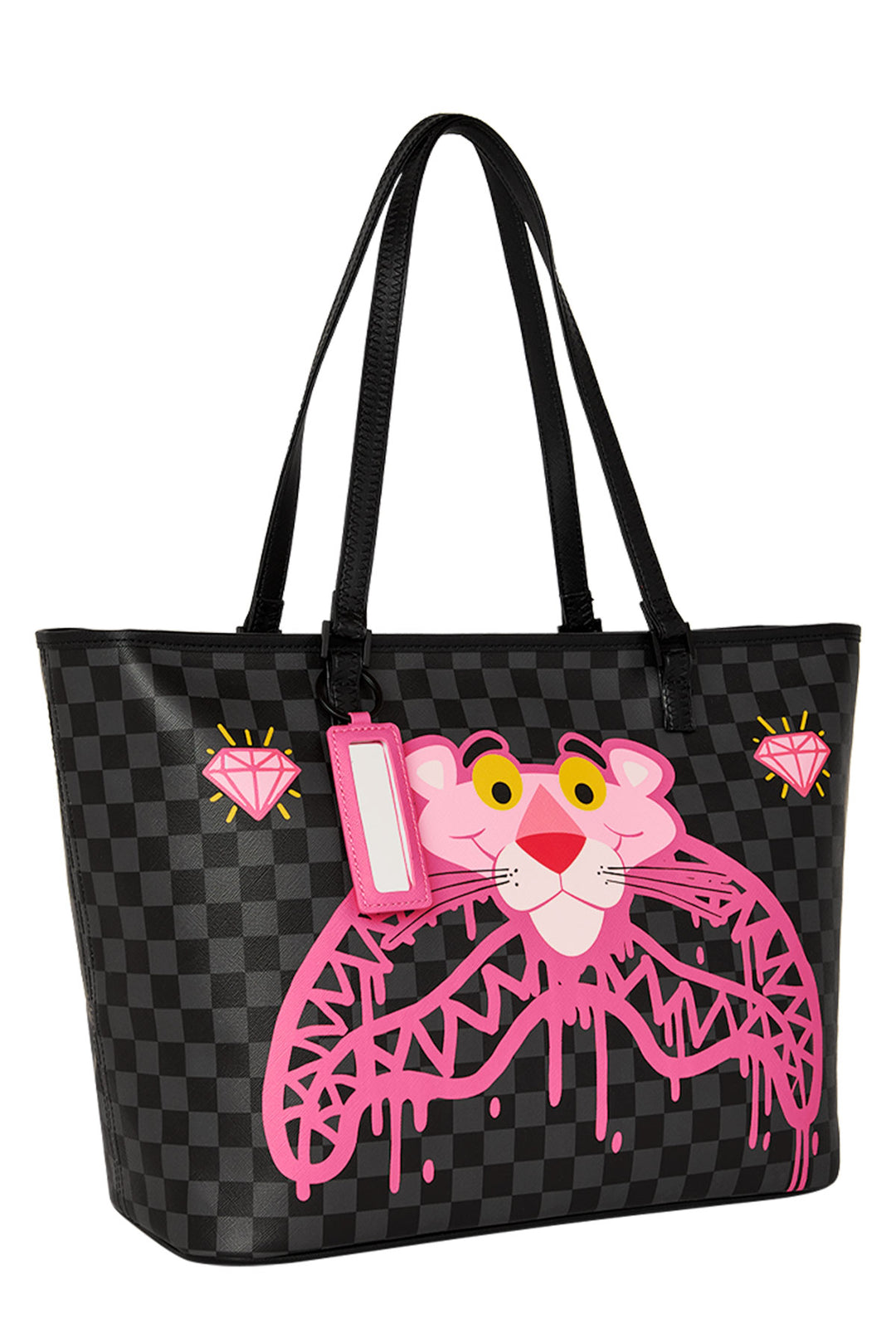 Sprayground Pink Panther Diamond Shark Tote In Black Pink