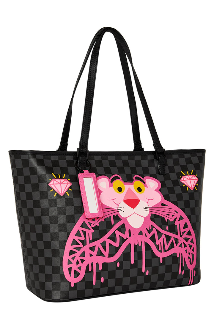 Sprayground Pink Panther Diamond Shark Tote In Black Pink