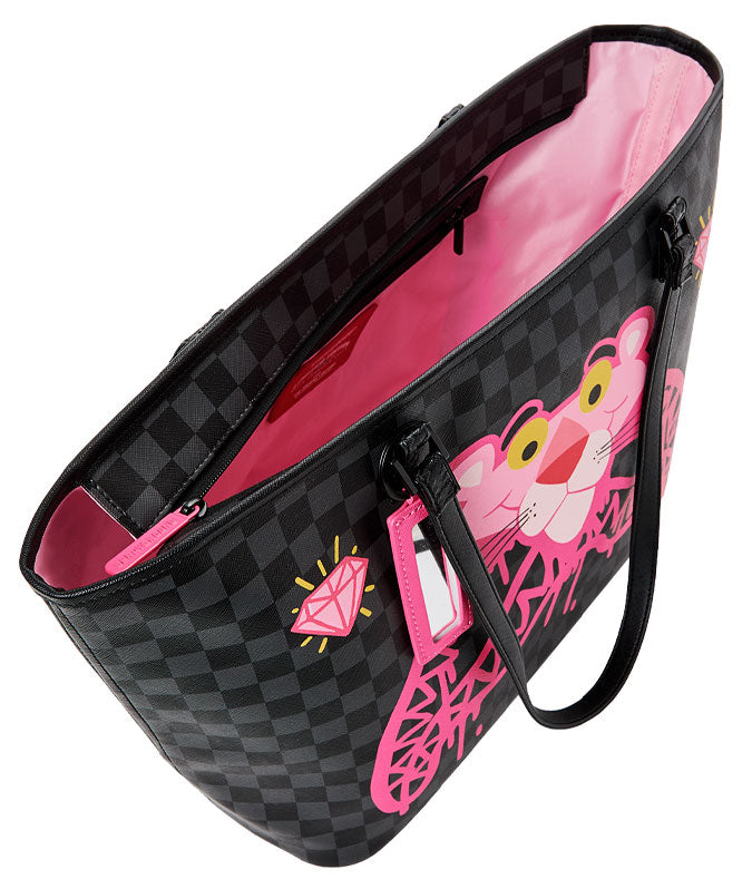Sprayground Pink Panther Diamond Shark Tote In Black Pink