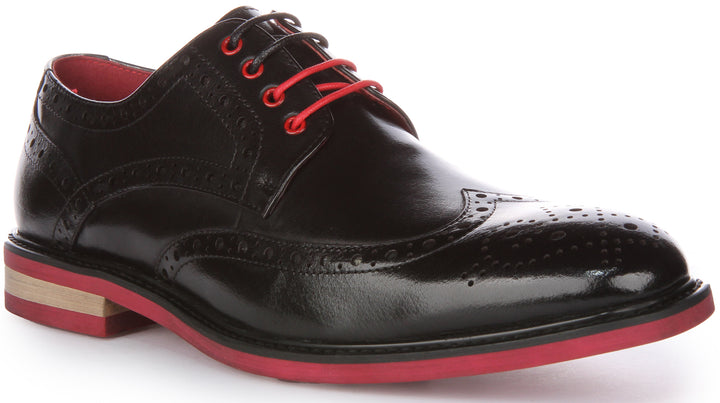 JUSTINREESS James Chaussures brogue en cuir à lacets pour hommes en noir rouge