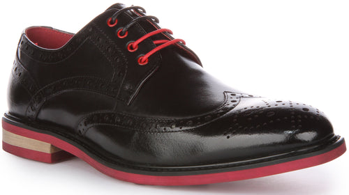 JUSTINREESS James Scarpe brogue in pelle allacciate da uomo in nero rosso