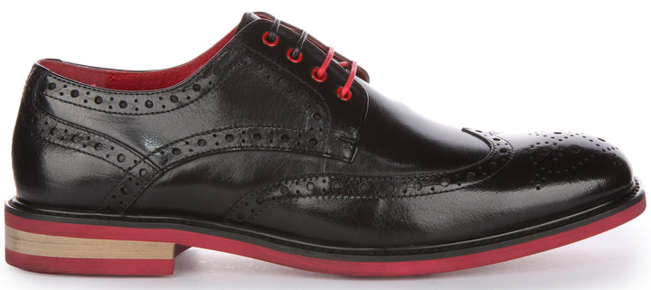 JUSTINREESS James Chaussures brogue en cuir à lacets pour hommes en noir rouge