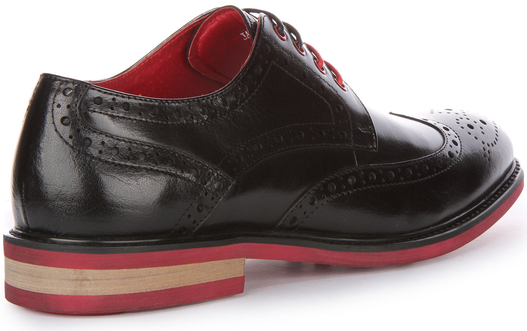 JUSTINREESS James Chaussures brogue en cuir à lacets pour hommes en noir rouge