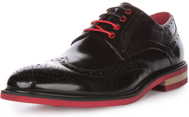 JUSTINREESS James Chaussures brogue en cuir à lacets pour hommes en noir rouge