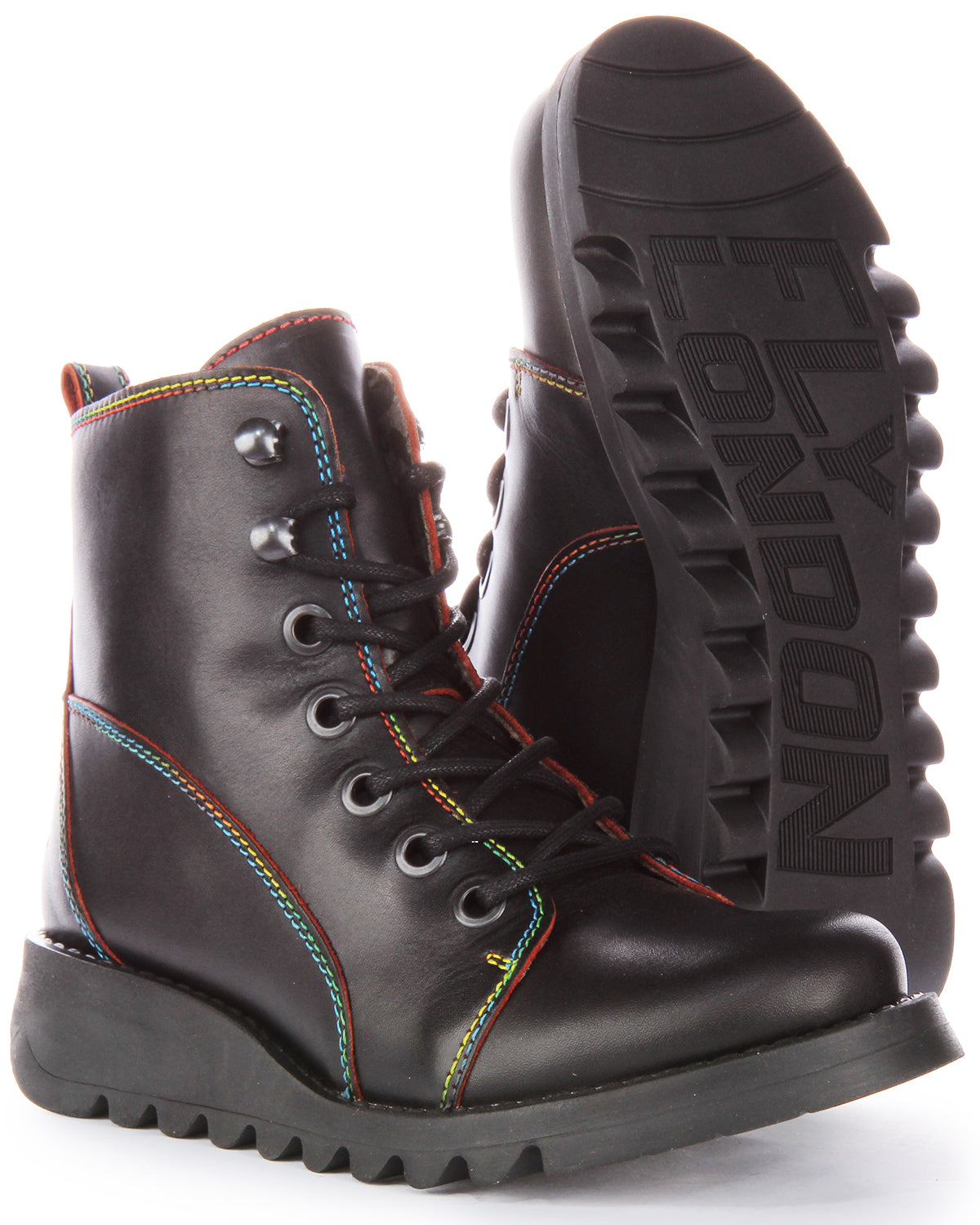 Fly London Sore813 Black Multicolour Womens Leather Lace Up Short Boot 4feetshoes