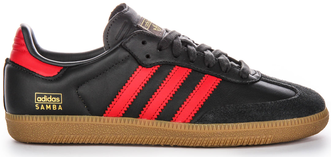 Adidas Samba OG 3 Stripes Retro Contrast 70s Herren Ledersneaker in Schwarz Rot