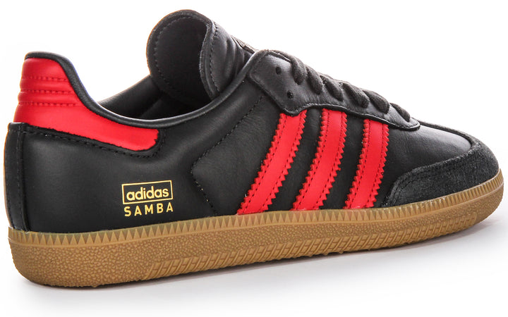 Adidas Samba OG 3 Stripes Retro Contrast 70s Herren Ledersneaker in Schwarz Rot