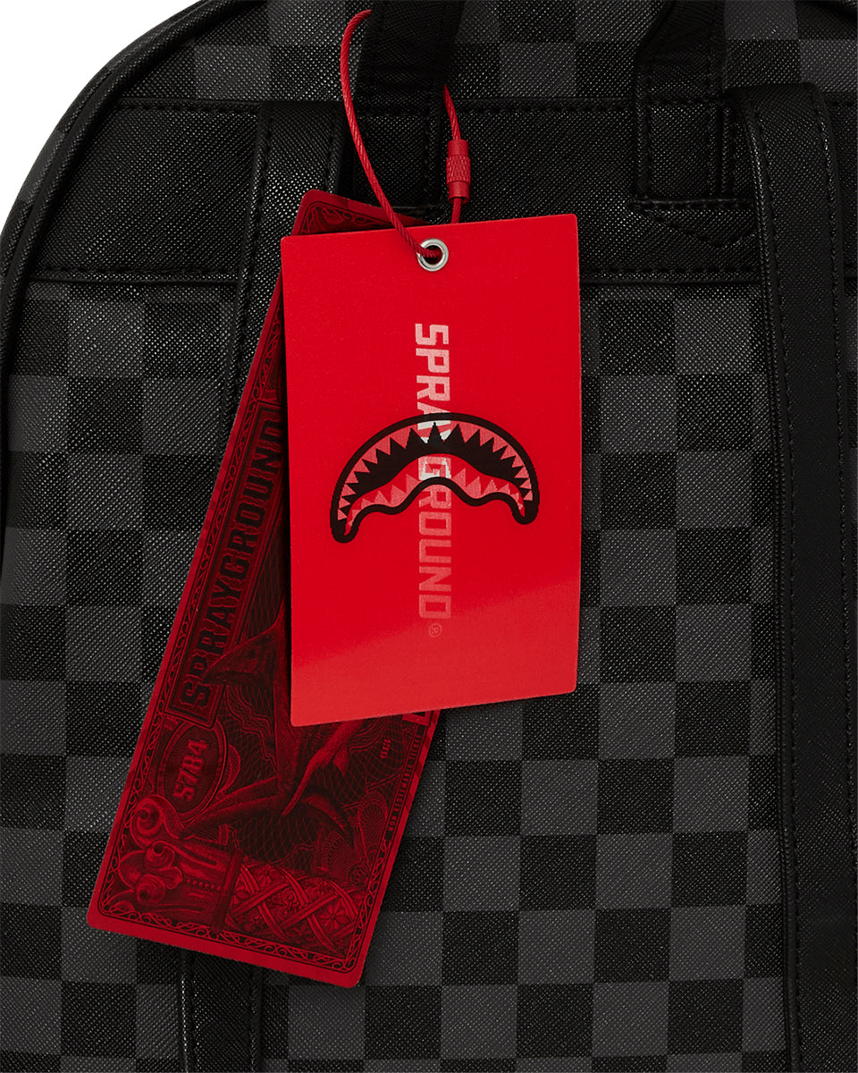 black and red leather backpack Sprayground Evil Genius Savage Backpack