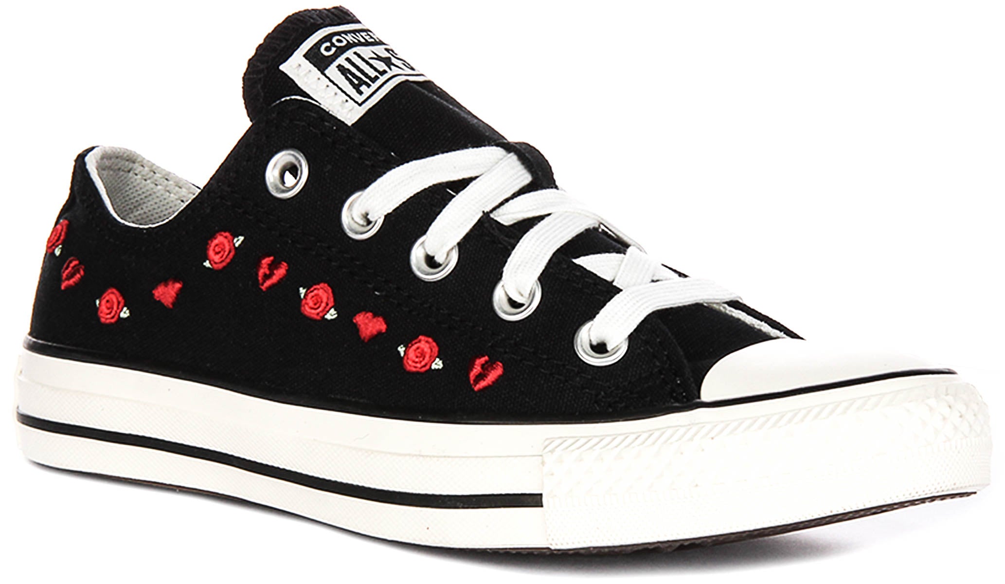 Converse With Roses Converse A13651C Hearts Roses Love In Black Red | Trainer – 4feetshoes