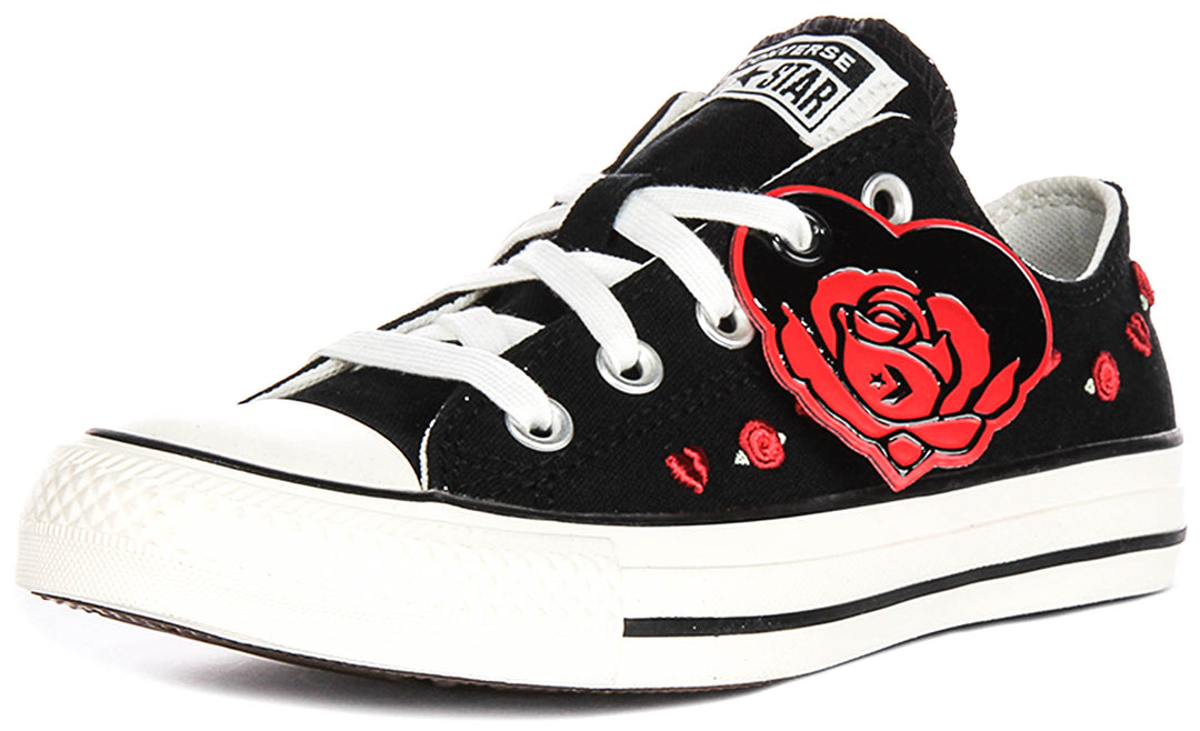Converse With Roses Converse A13651C Hearts Roses Love In Black Red | Trainer – 4feetshoes