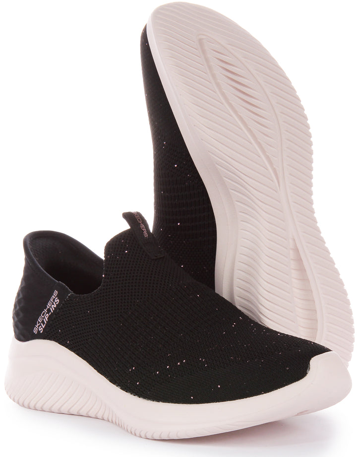 Skechers Slip Ins: Ultra Flex 3.0Shiny Night Baskets en maille pour femmes en noir rose