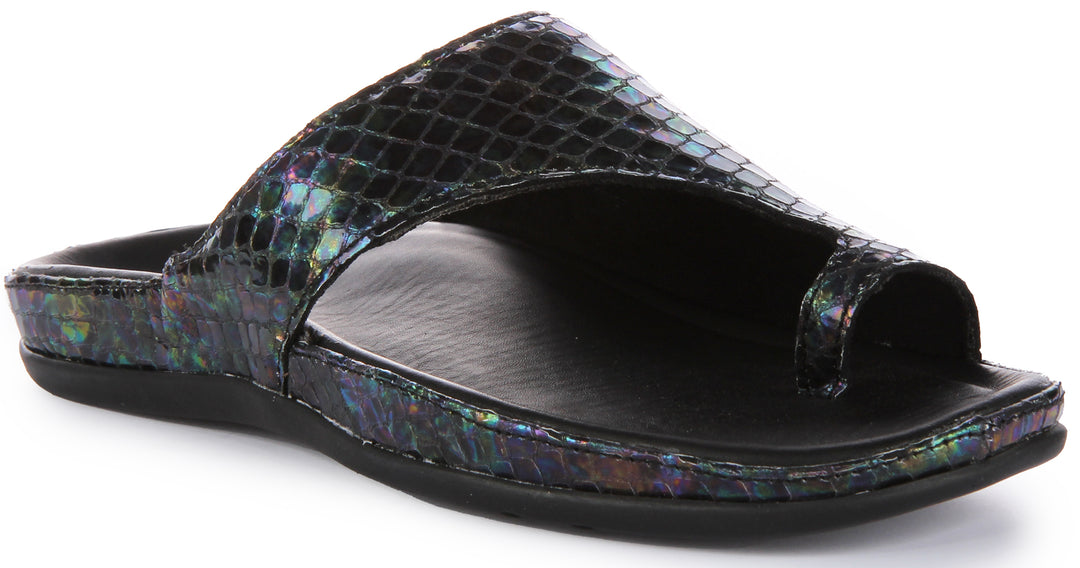 Strive Capri II Sandale à boucle de pied en cuir pour femmes en noir brillant