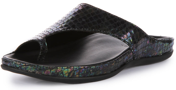 Strive Capri II Sandale à boucle de pied en cuir pour femmes en noir brillant