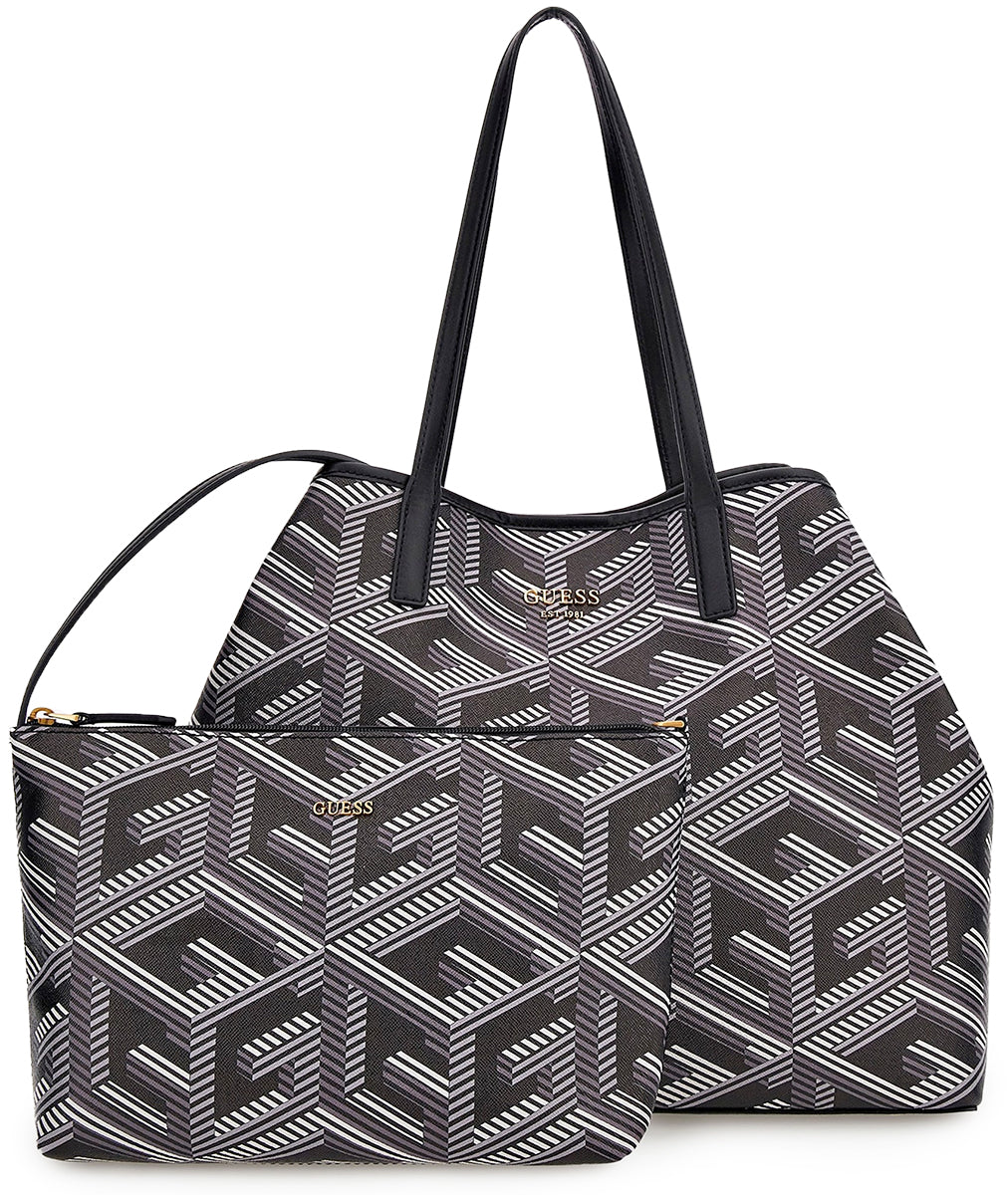 Guess Vikky Shopper Handbag In Black Grey For Women