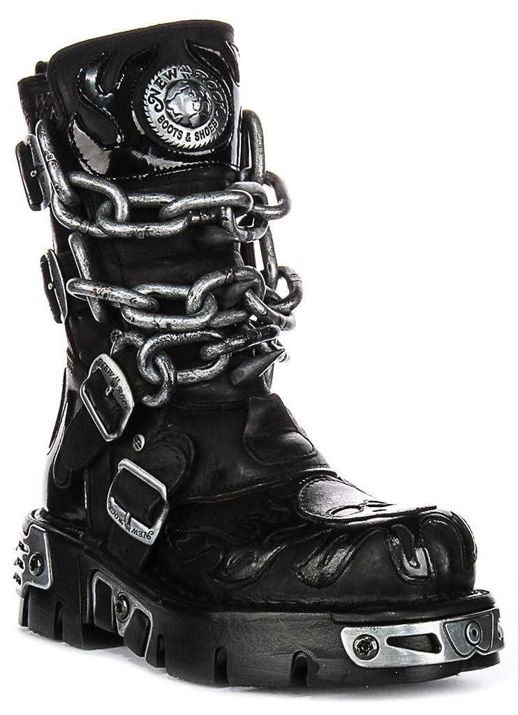Newrock 727 Reactor In Black Silver | Reactor Flame Chain Buckle