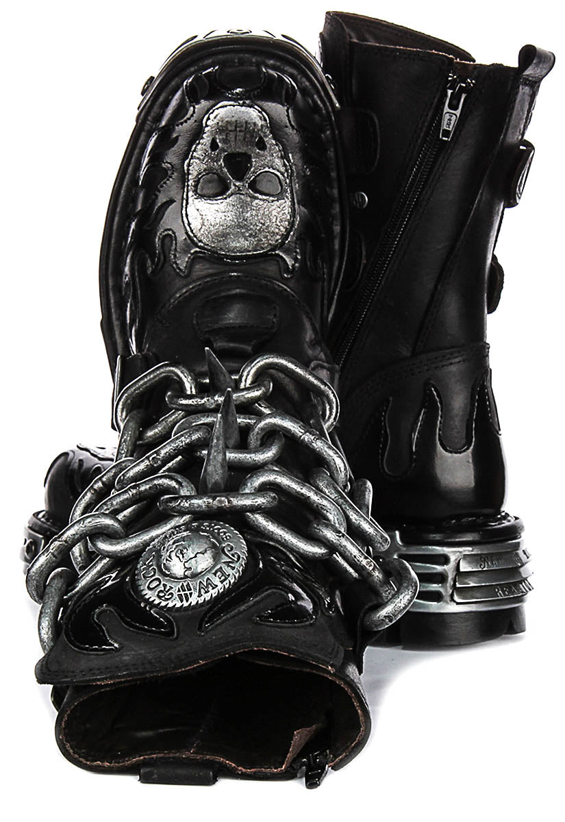 Newrock 727 Reactor In Black Silver | Reactor Flame Chain Buckle