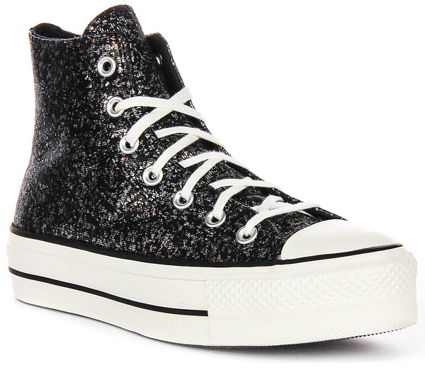 Converse A09551C In Black Silver For Women Glitter Platforms