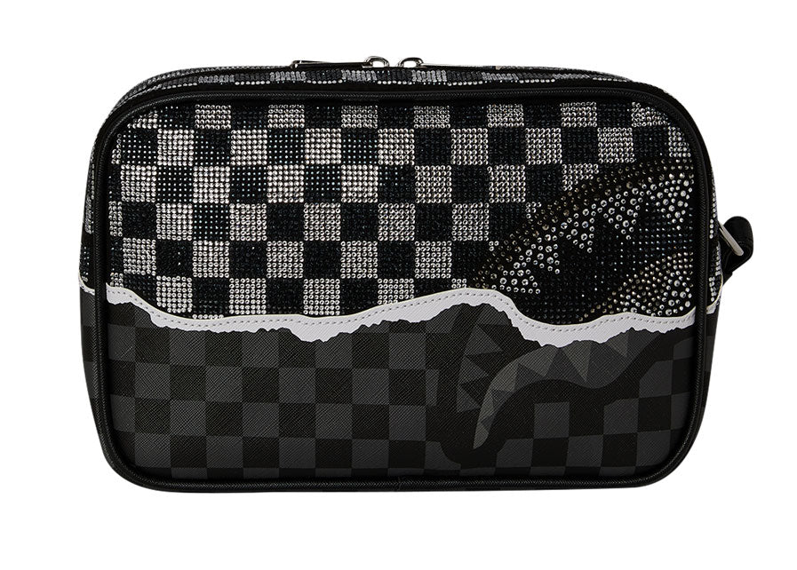 Sprayground Diamond Tear Toiletry Bag In Black Silver Check