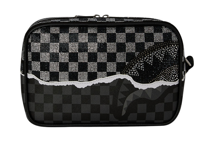 Sprayground Diamond Tear Toiletry Bag In Black Silver Check