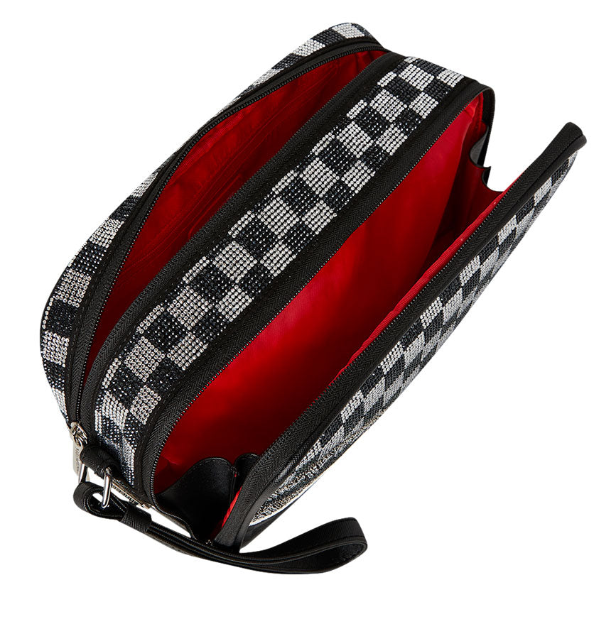 Sprayground Diamond Tear Toiletry Bag In Black Silver Check
