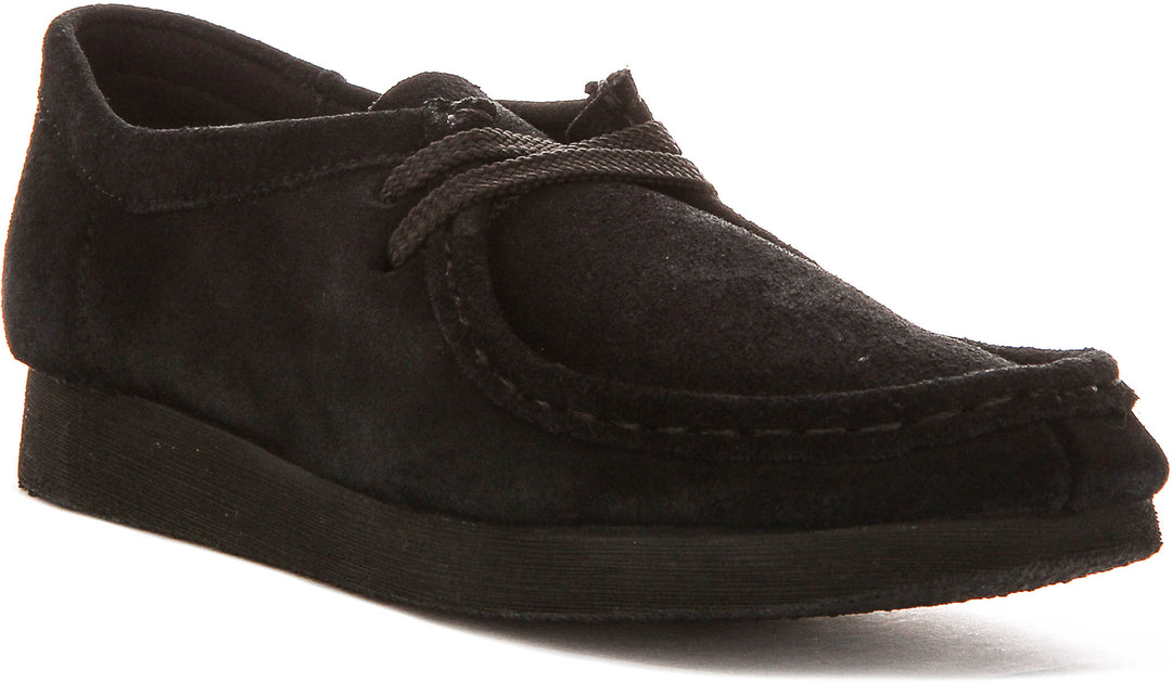 Clarks Originals Wallabee O In Black Suede For Junior