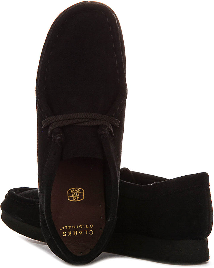 Clarks Originals Wallabee O In Black Suede For Junior