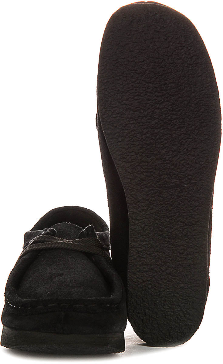 Clarks Originals Wallabee O In Black Suede For Junior