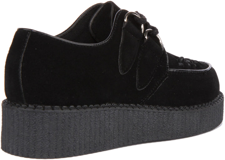 Creepers Single Sole Lace Up In Black Suede For Women