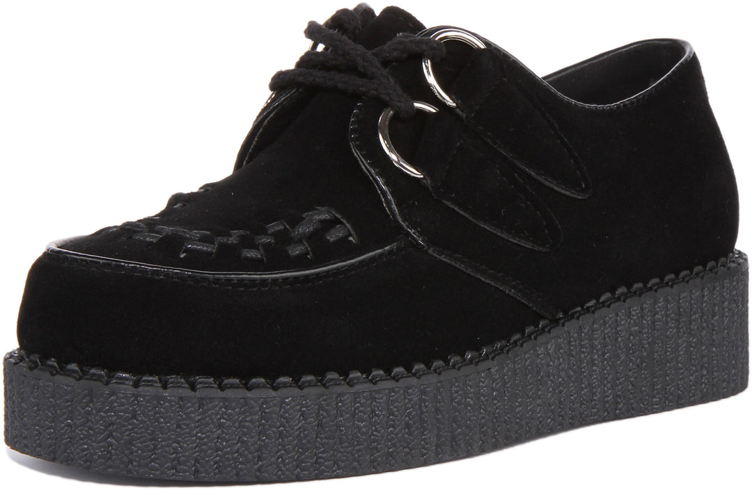 Creepers Single Sole Lace Up In Black Suede For Women