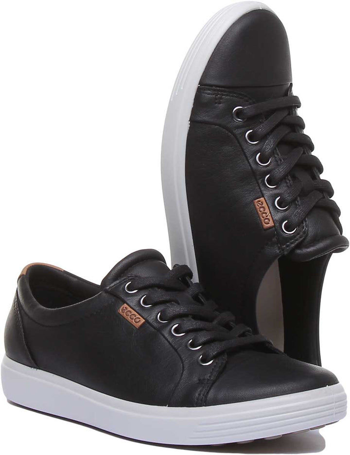 Ecco Soft 7 W Leichte Frauen Schnürung Turnschuhe Schwarz Weiß