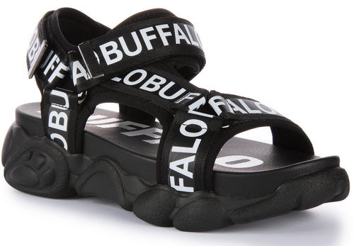 Buffalo Cld TEC Sandalo con plateau vegano da donna in nero bianco