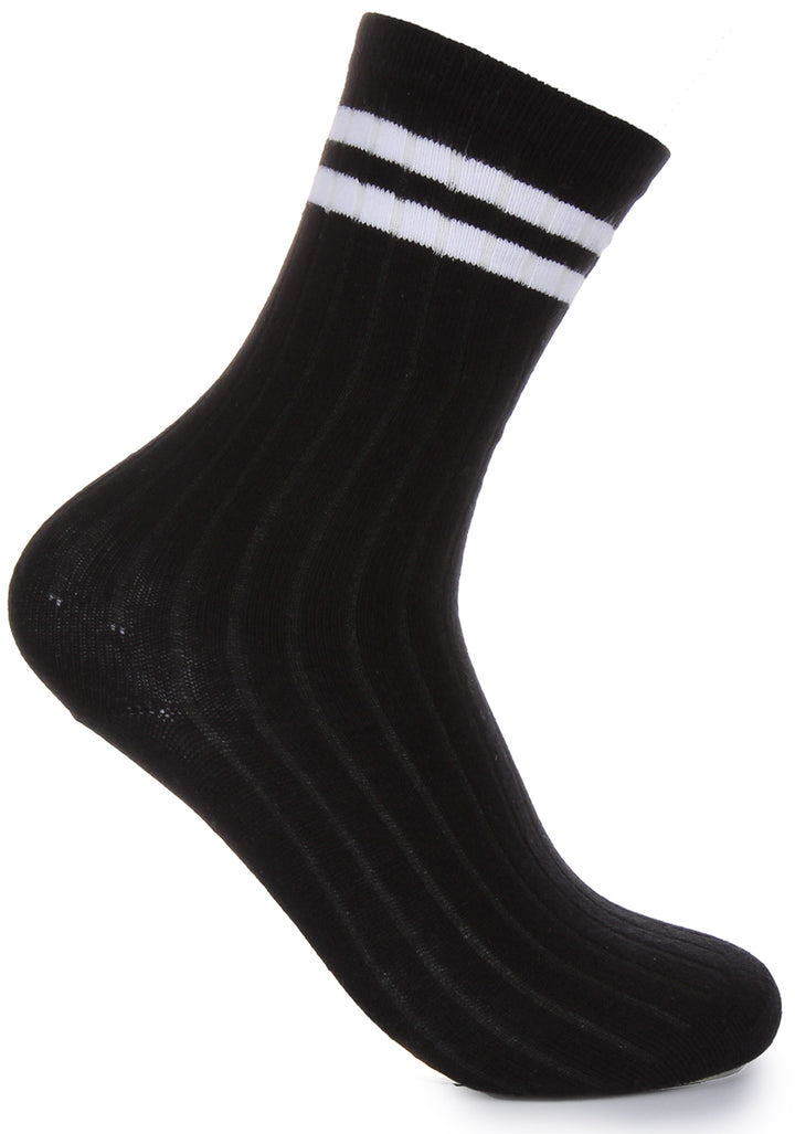 JUSTINREESS 2 paires de chaussettes à rayures pour hommes en noir blanc
