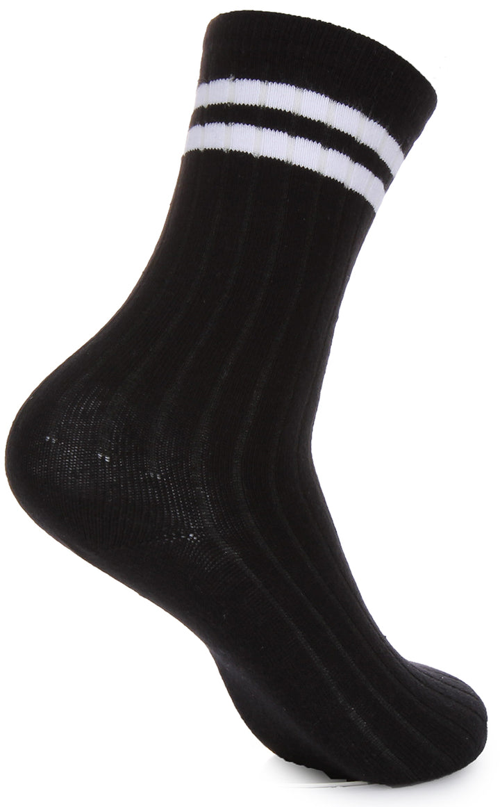 JUSTINREESS 2 paires de chaussettes à rayures pour hommes en noir blanc