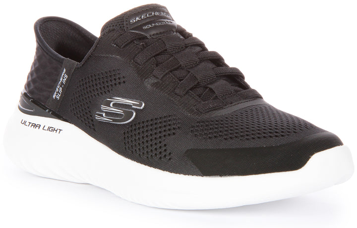 Skechers Slip Ins Bounder 2.0 Emerged Zapatillas deportivas de malla vegana para hombre en negro blanco