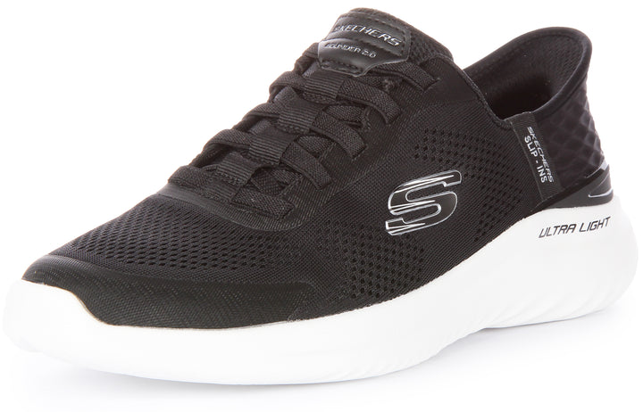 Skechers Slip Ins Bounder 2.0 Emerged Zapatillas deportivas de malla vegana para hombre en negro blanco