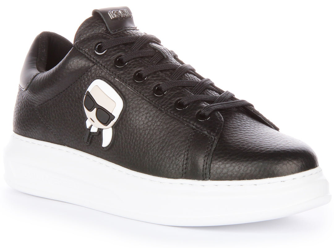 Karl Lagerfeld Kapri Iconic KC Baskets à lacets en simili cuir pour hommes en noir blanc