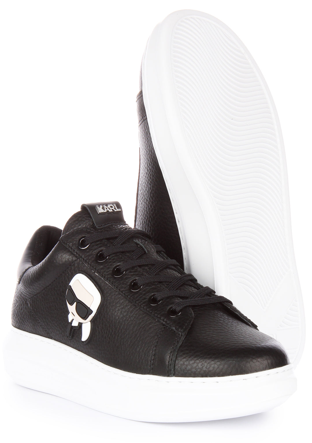 Karl Lagerfeld Kapri Iconic KC Scarpe da ginnastica allacciate in ecopelle da uomo in nero bianco