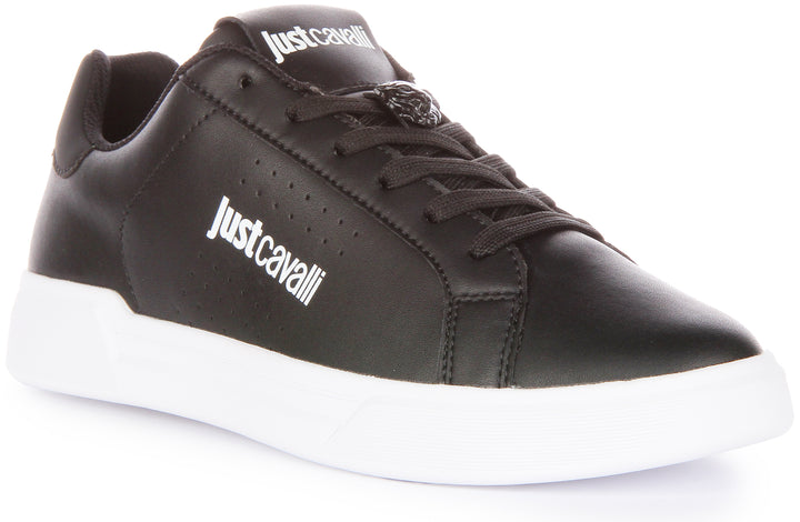 Just Cavalli Fondo Zapatillas con cordones de piel sintética para hombre en negro blanco