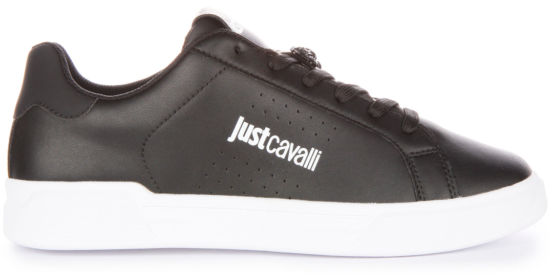 Just Cavalli Fondo Zapatillas con cordones de piel sintética para hombre en negro blanco