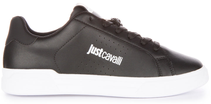 Just Cavalli Fondo Baskets à lacets en cuir synthétique pour hommes en noir blanc